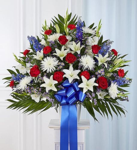 Heartfelt Sympathies - Red, Blue & White Standing Basket